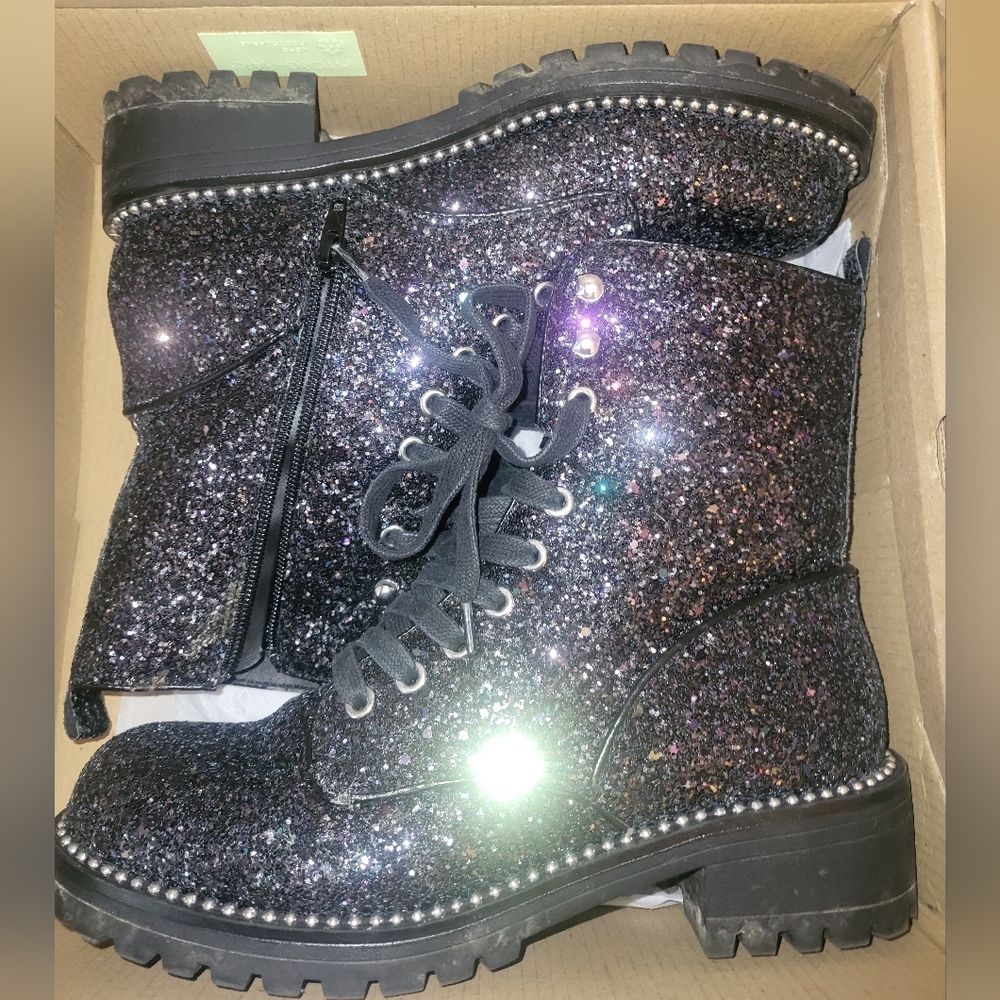 Glittery Black Women's Combat Boots